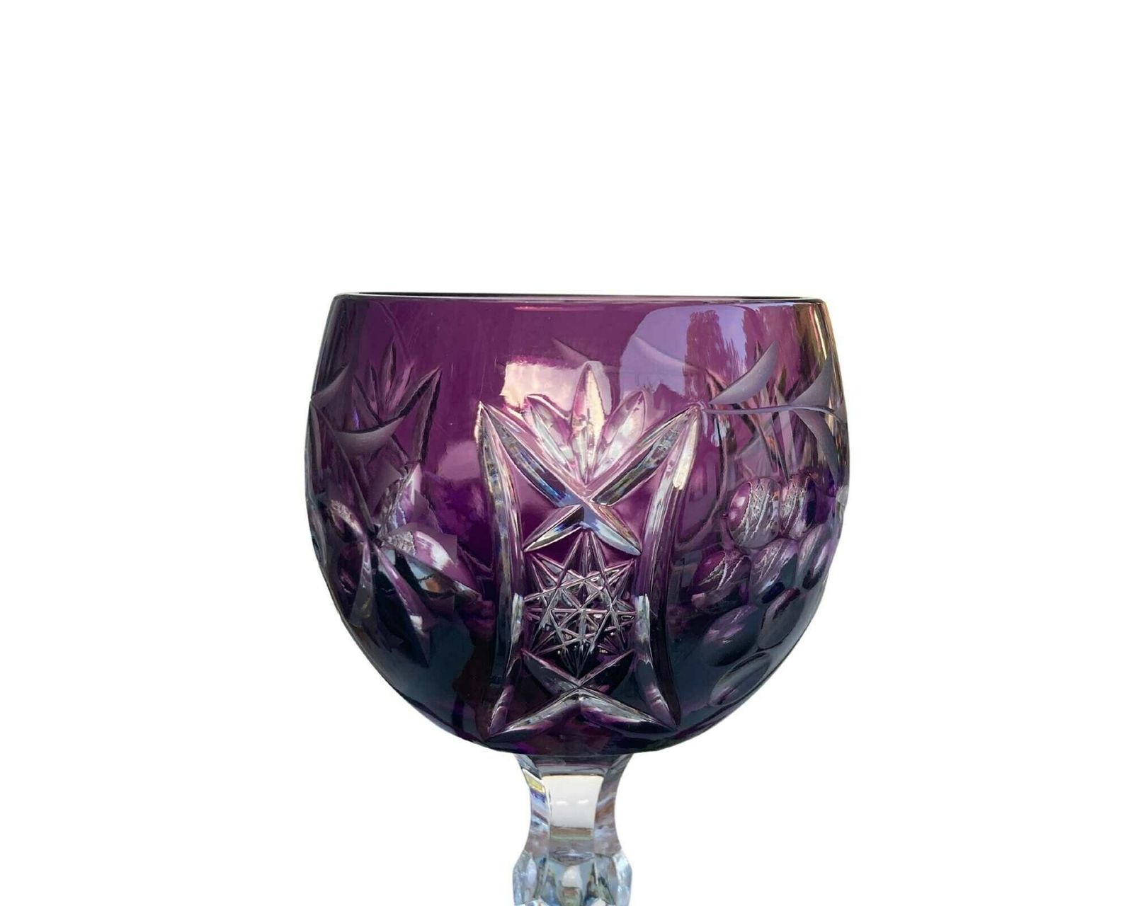 6x Paarse Wijnglazen | Amethyst Wijnglazen | Motief Druiven | Cut To Clear Kristal photo for sale