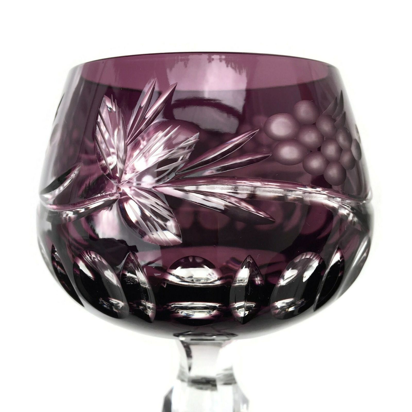 5x Purple Wine Glasses | Amethyst Wine Hocks | Cut To Clear Crystal | 1960s photo Home Decor