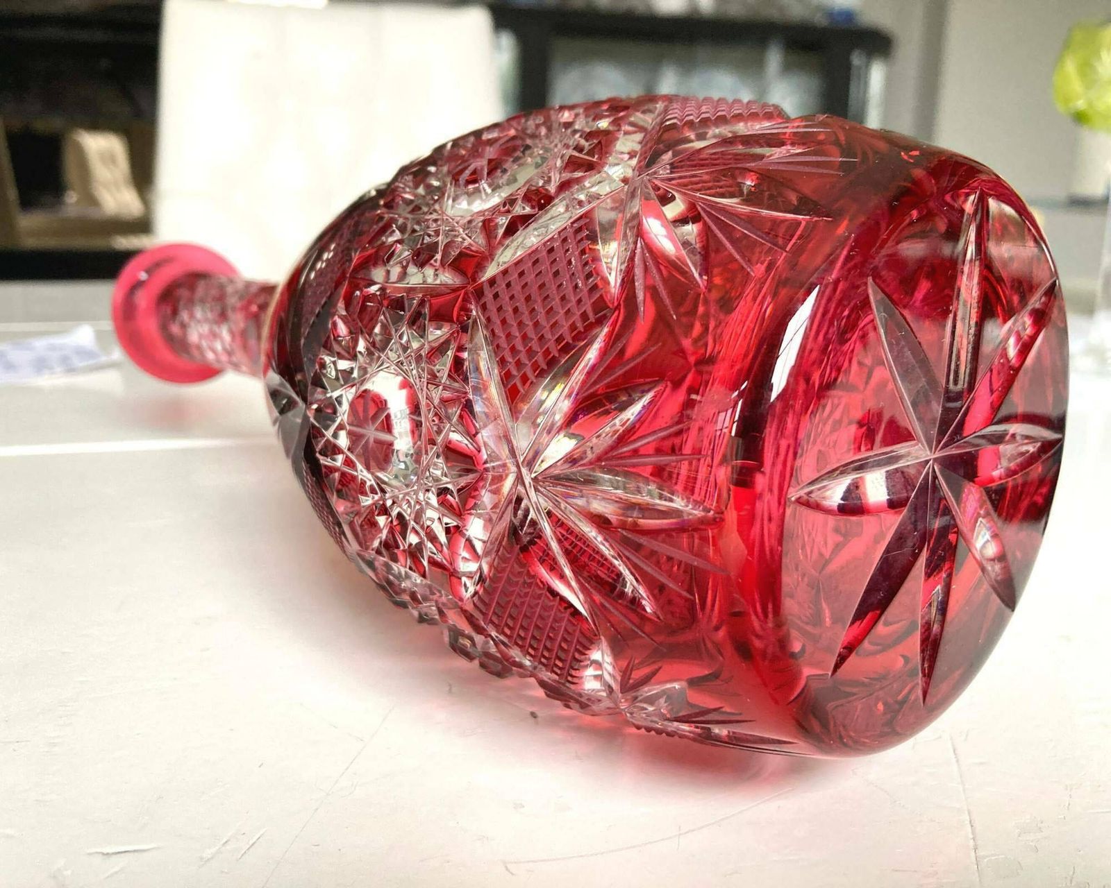 Crystal Red Decanter | Edwardian Carafe | Circa 1920 1950 photo vinterior