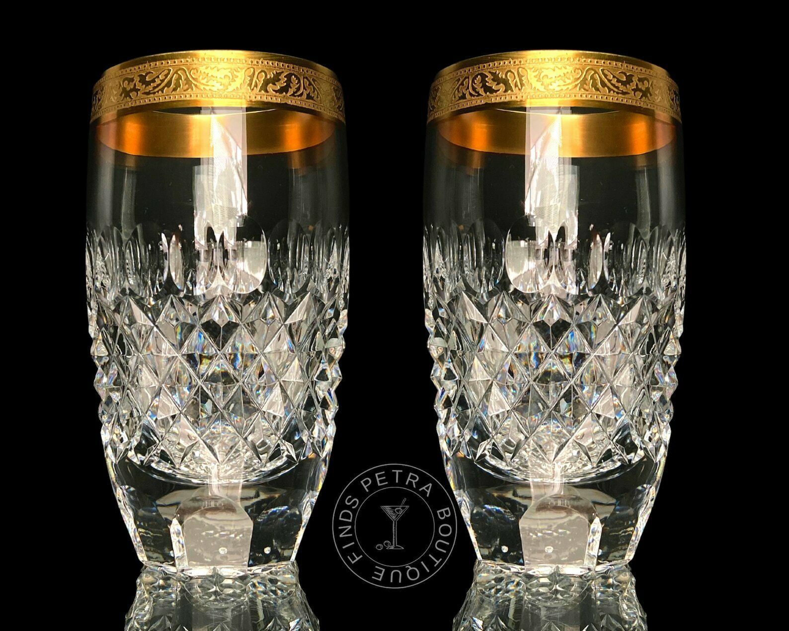 6x Kristallen Waterglazen Cocktailglazen Diamond Drop Cut 24k Goud