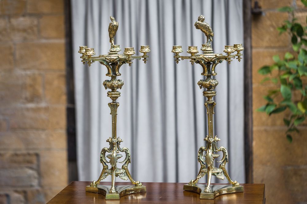 A Pair Of Regency Gilt Metal Five Branch Candelabra photo for sale