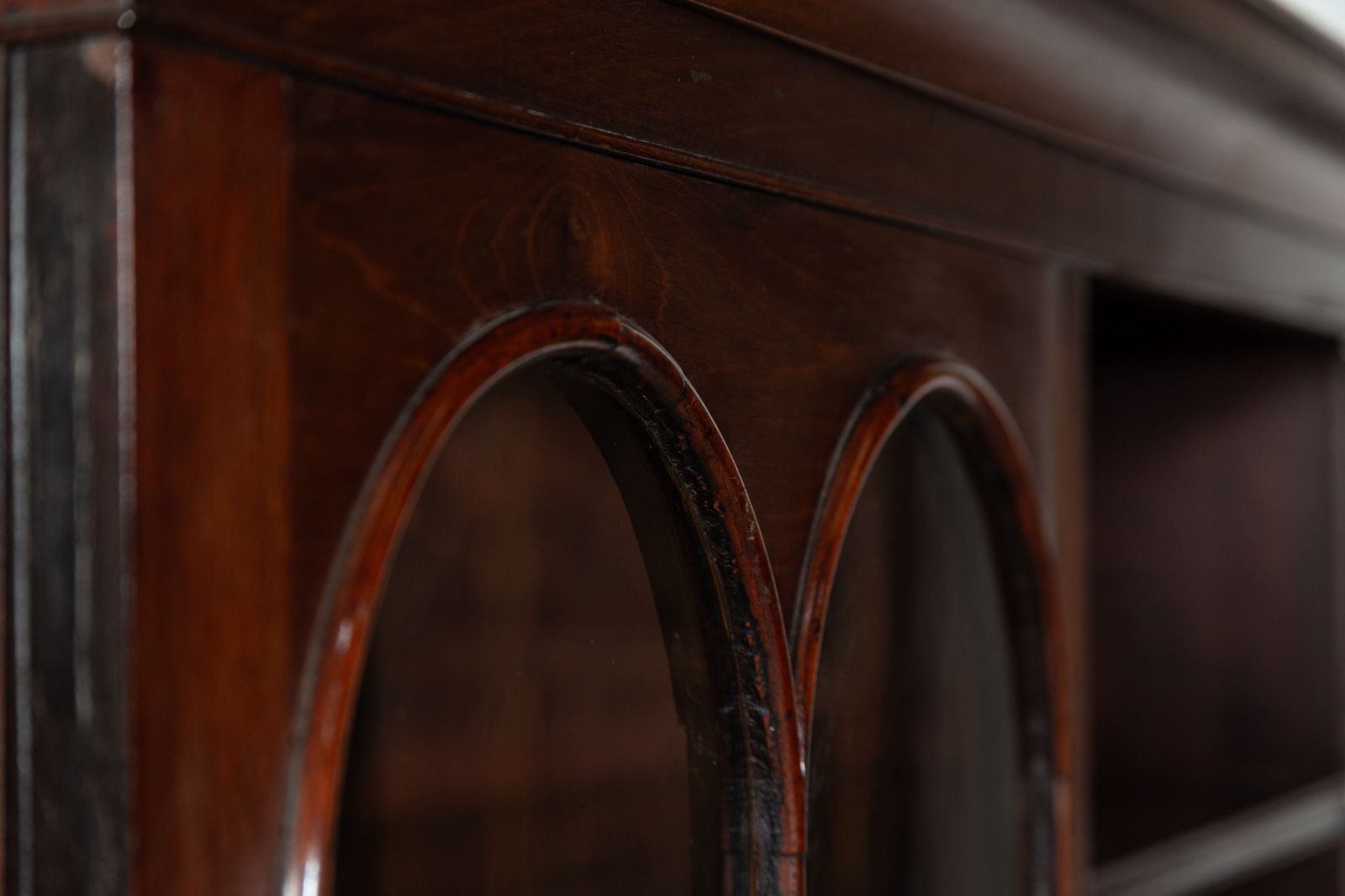 photo buy English Mahogany Arched Glazed Dresser Cabinet