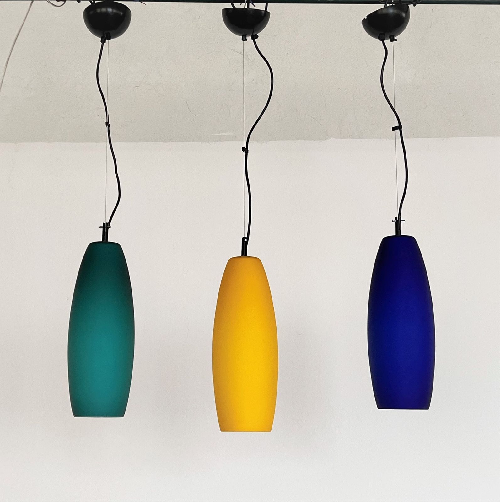 Italian Murano Frosted Glass Pendant Set Of 3 By De Majo Murano, 1970s