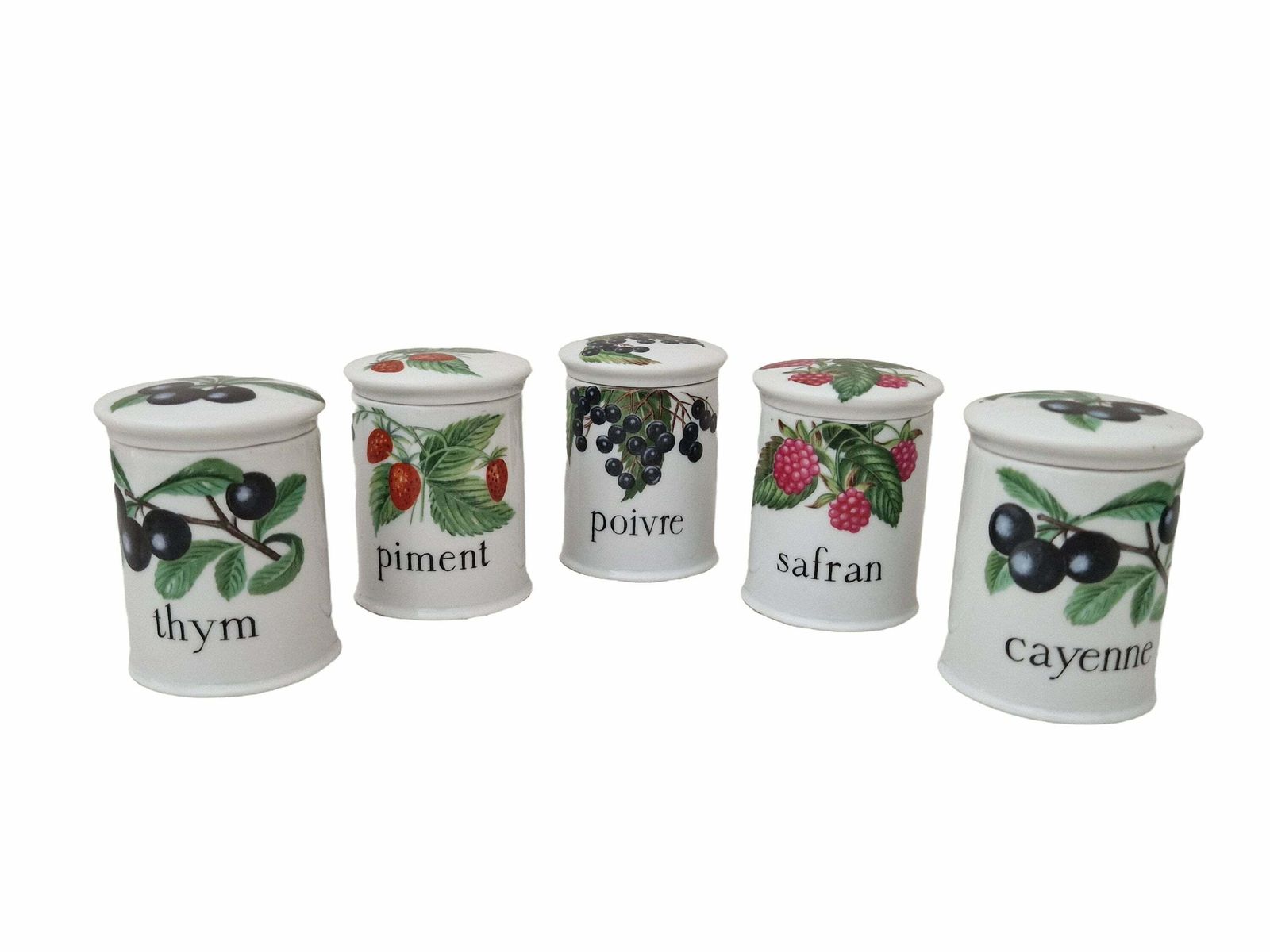 Paris Porcelain Kitchen Canister Set With Wild Berries, Small French Ceramic Storage Jars