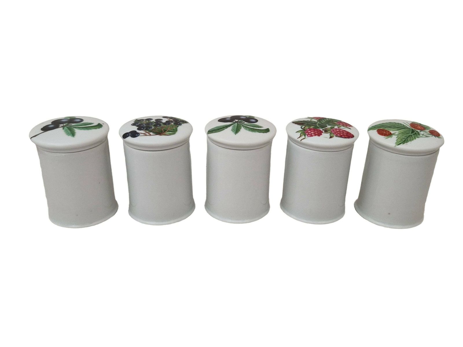 Paris Porcelain Kitchen Canister Set With Wild Berries, Small French Ceramic Storage Jars photo for sale