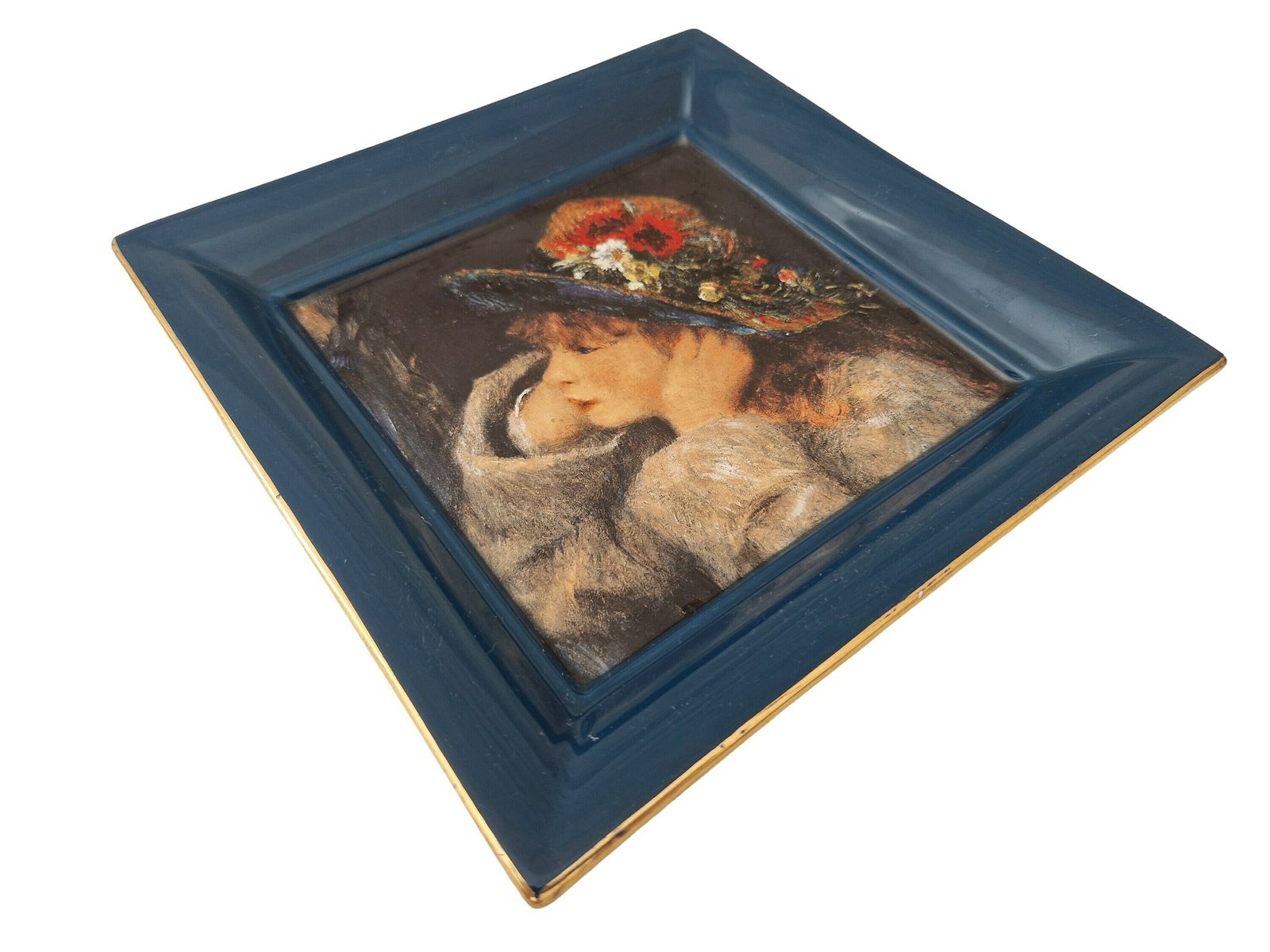 photo furniture Renoir Girl In Hat Portrait Catchall Tray By Luneville Ceramic, French Impressionist Home Decor, Coin & Key Dish