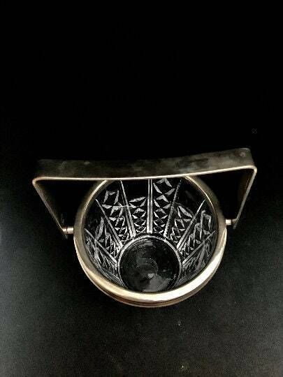 Ice Bucket With Handle Mid Century Mixology Tools Crystal Ice Bucket, 50s   60s . Cut Heavy Crystal With Stainless Steel Metal, photo 142.0