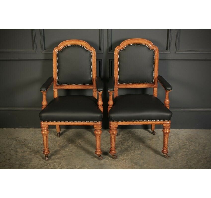 Pair Of Gothic Oak & Leather Chairs By W.Williamson & Sons. photo Furniture