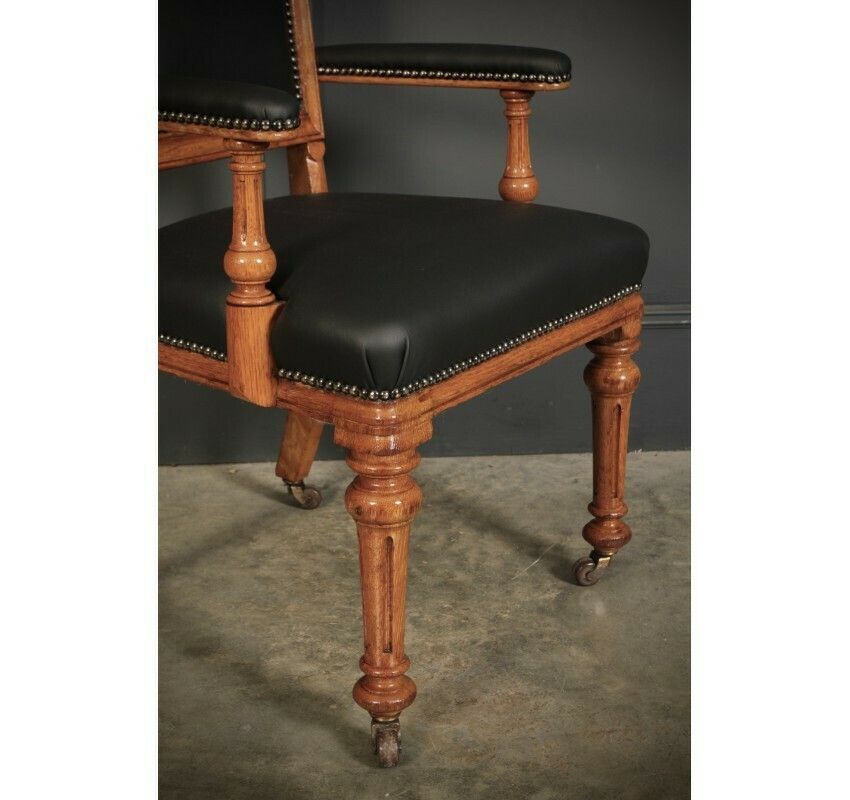Pair Of Gothic Oak & Leather Chairs By W.Williamson & Sons. photo buy