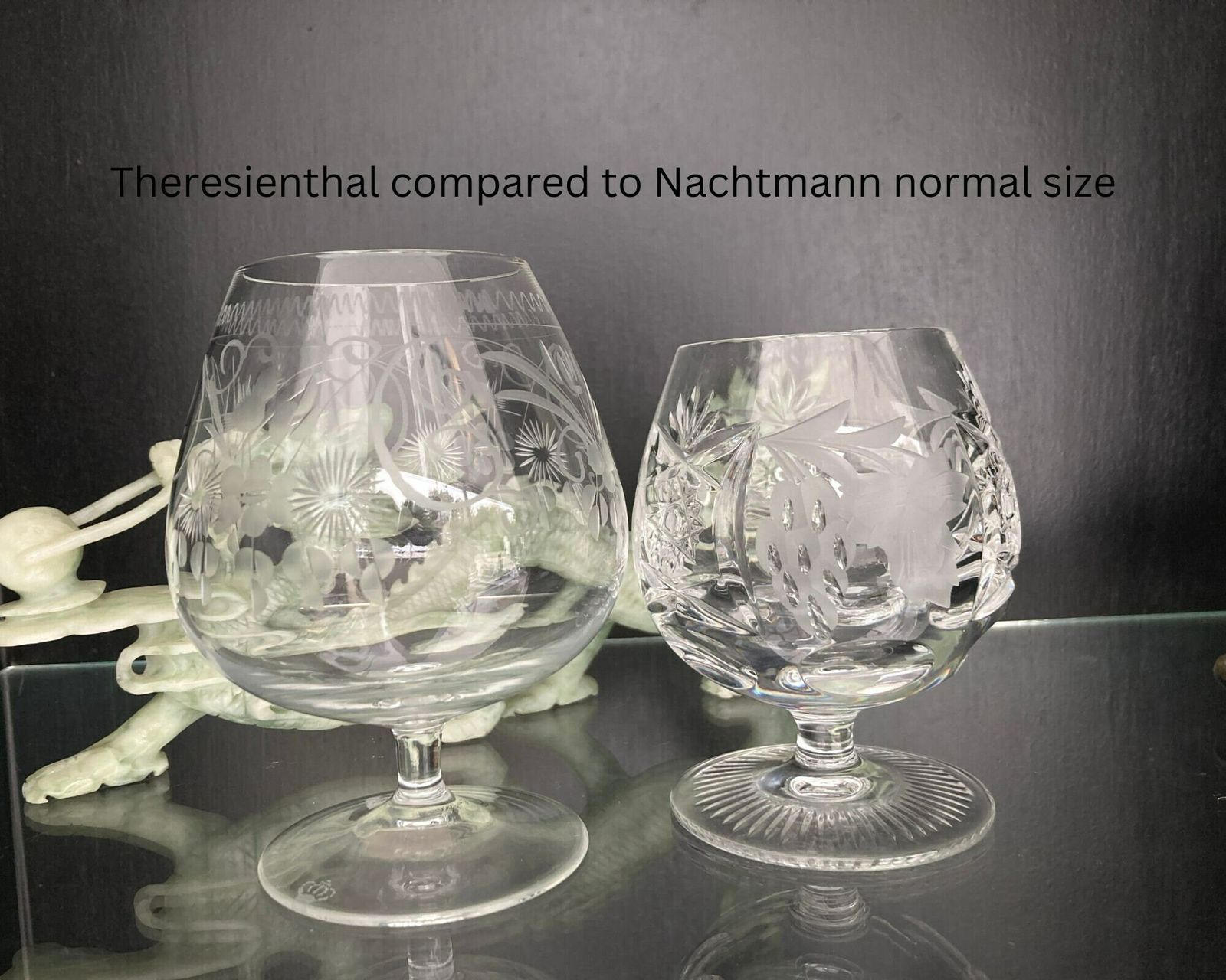 Crystal Large Cognac Glasses | Brandy Snifters| 2pcs| Bird Engravings | Theresienthal Radgravur photo buy