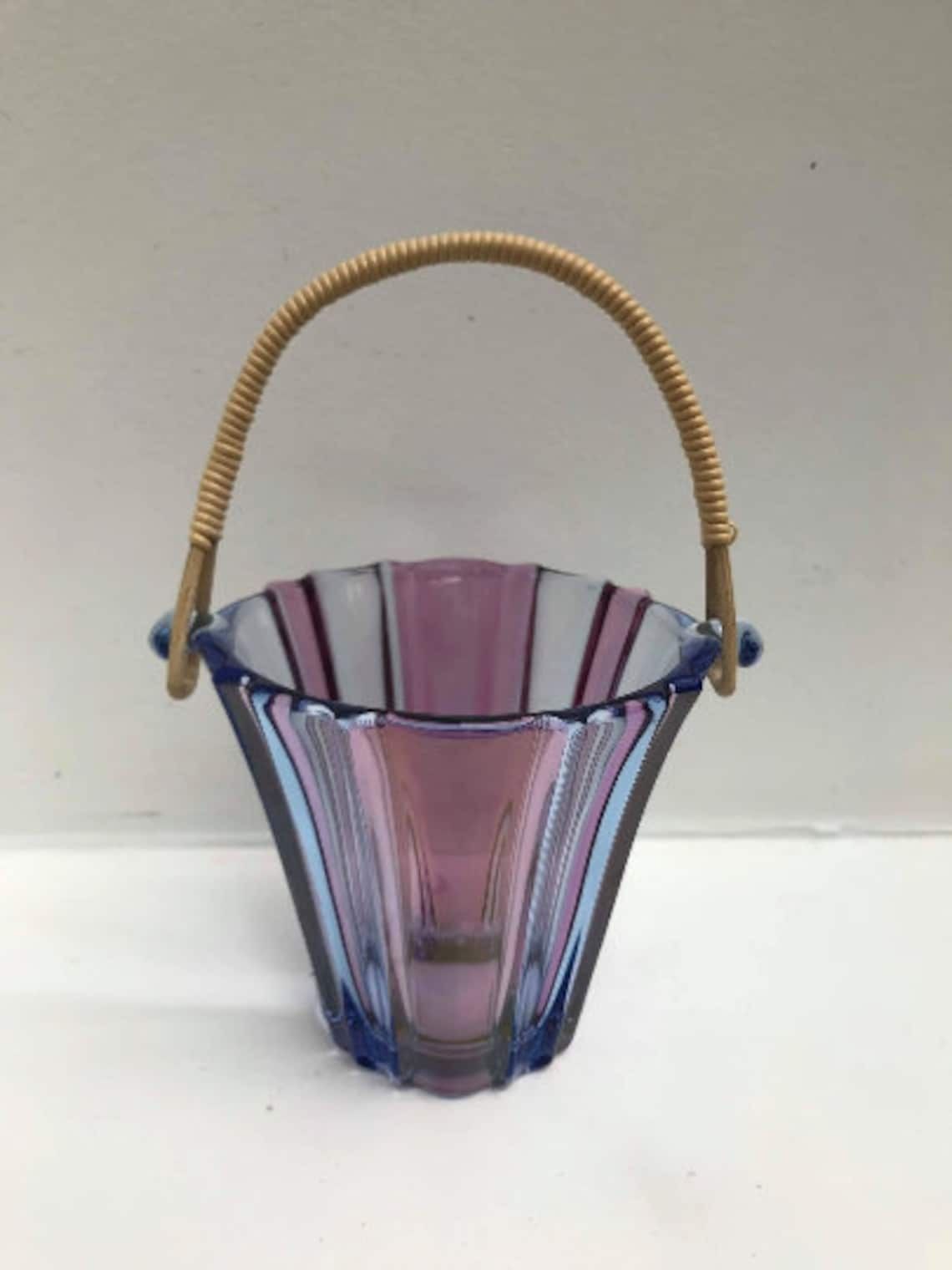 photo furniture Vintage Glass Ice Bucket Purple Blue Pink Glass With Scoubidou Handle Mid Century Barware Bar Cart Decor Styling Photography Prop Gift