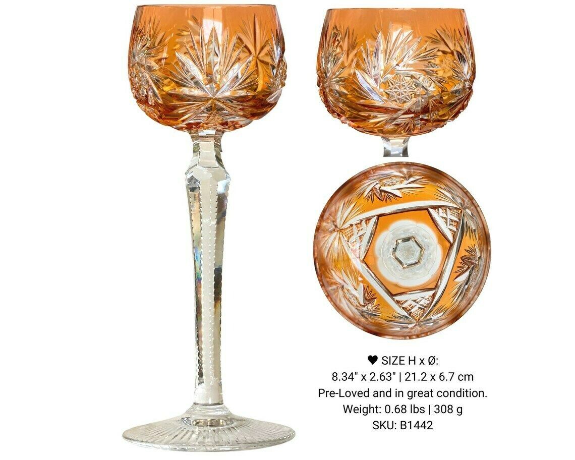 Orange Wine Glass (1) | Crystal Color Overlay | Val Saint Lambert, Knittel | 1920 1970 photo vintage
