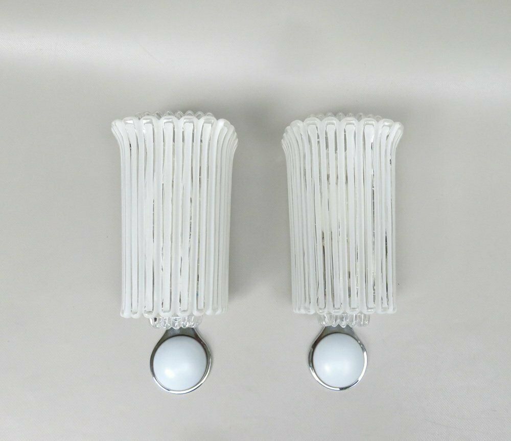 Wall Lights In Glass, Porcelain & Chrome Plate From Limburg, Keuco, 1970s, Set Of 2