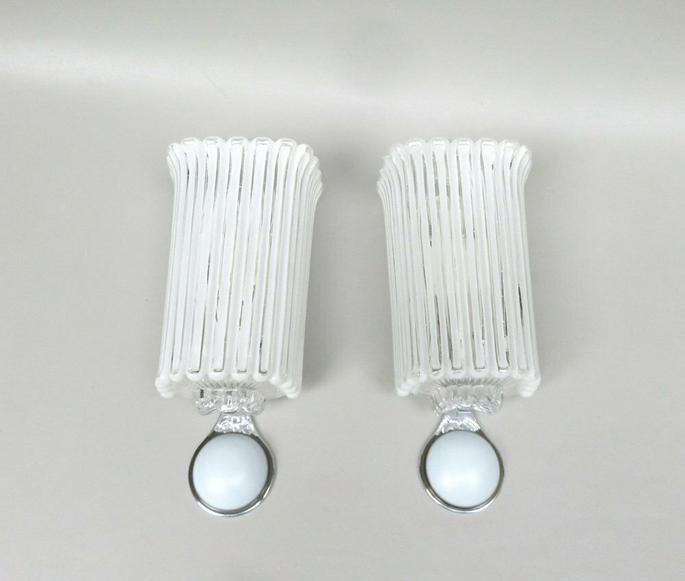 Wall Lights In Glass, Porcelain & Chrome Plate From Limburg, Keuco, 1970s, Set Of 2 photo furniture