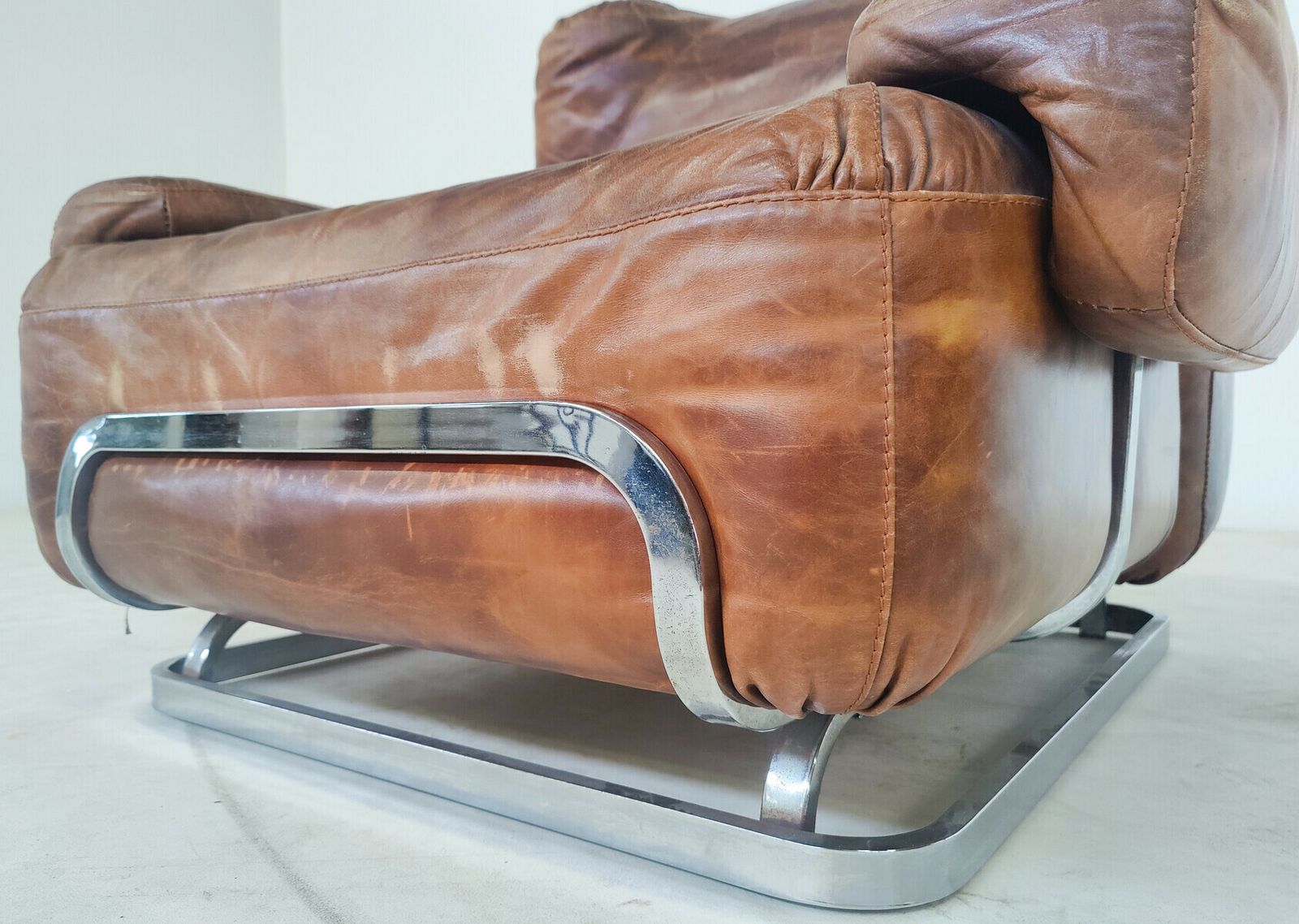 Pair Of Mid Century Modern Leather & Chrome Armchairs photo buy
