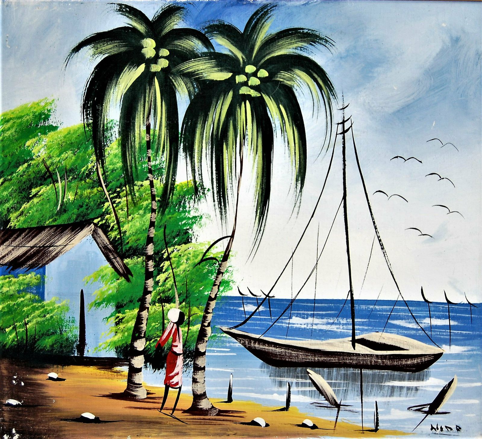 Fishing In Africa, Signed Oil Painting photo for sale