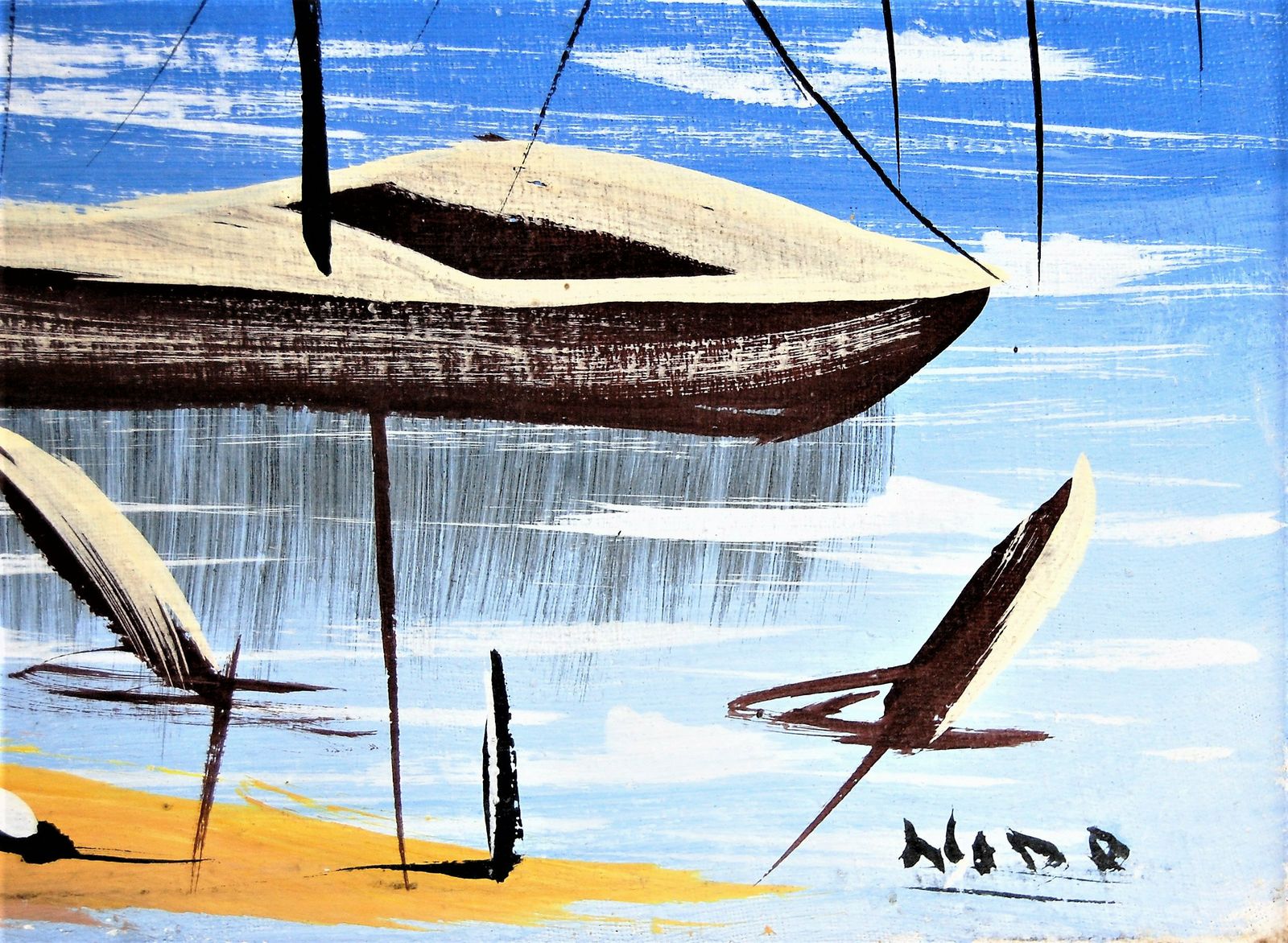 Fishing In Africa, Signed Oil Painting photo 155.0