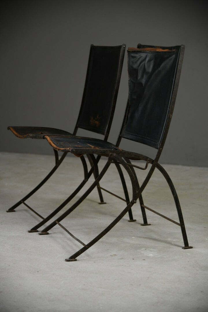 Late 19th Century French Iron & Leather Chairs photo vintage
