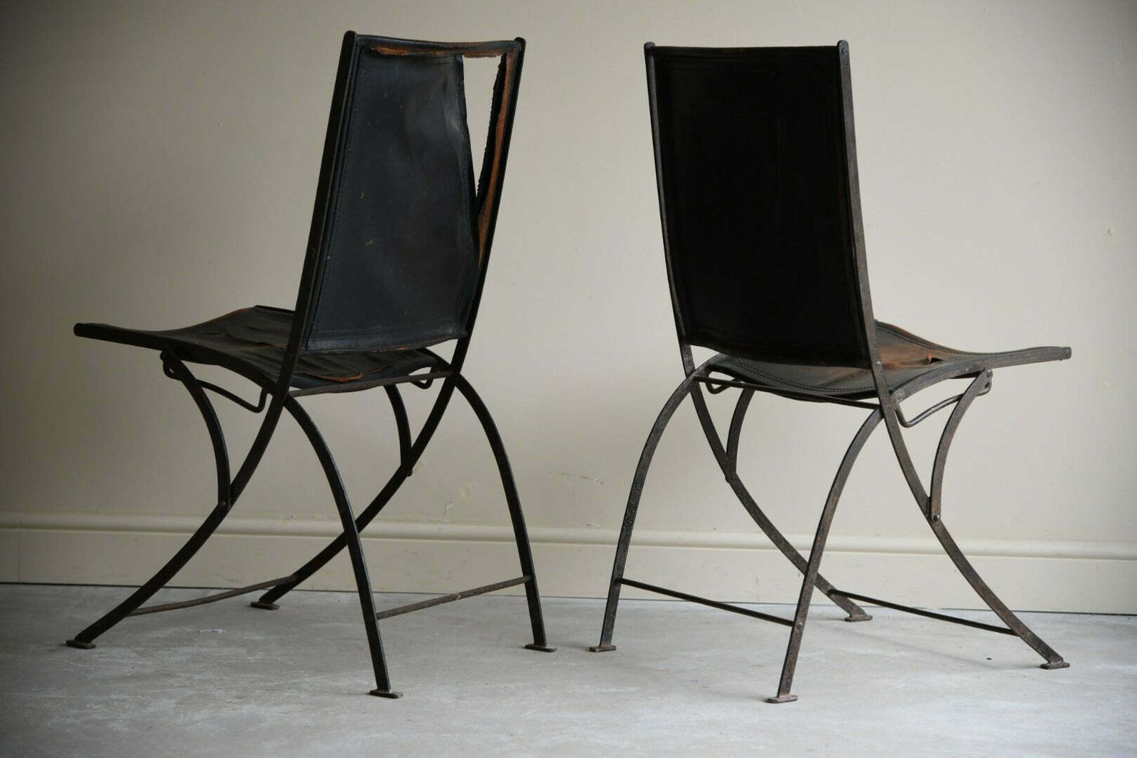 Furniture Late 19th Century French Iron & Leather Chairs photo