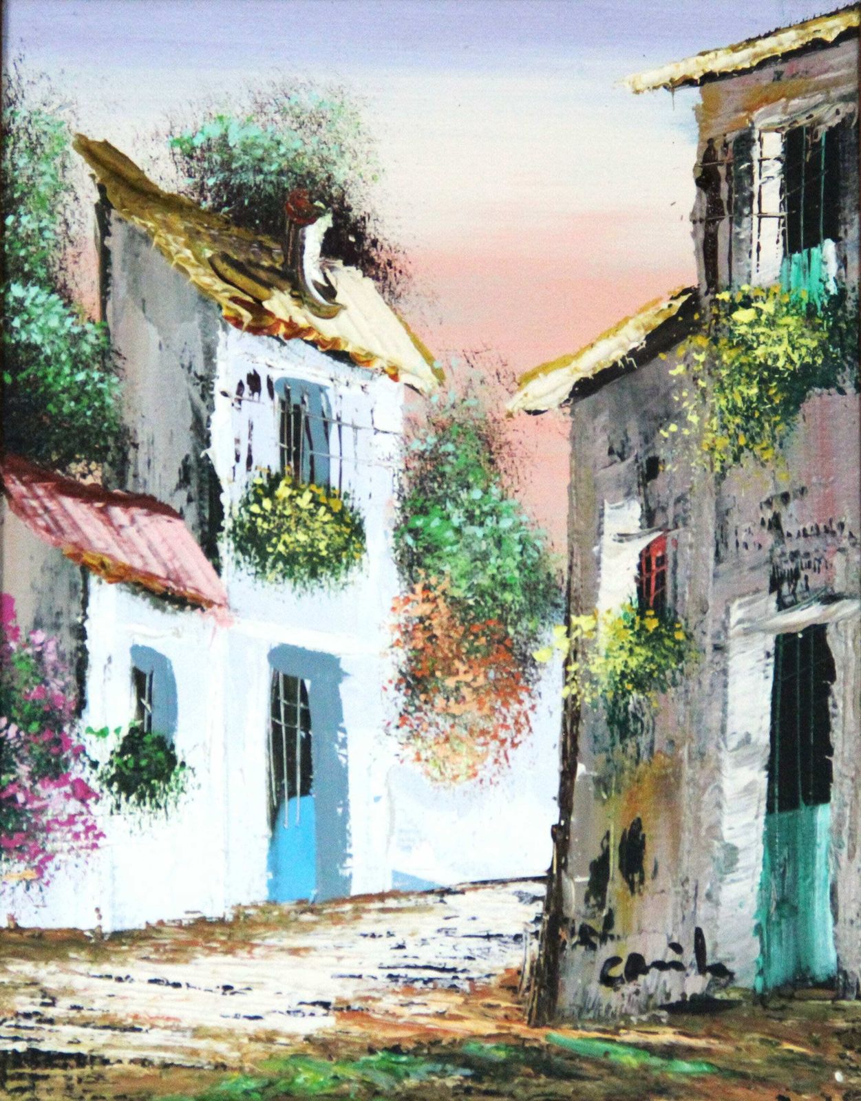 Painting Of A Street In A Typical Spanish Village.