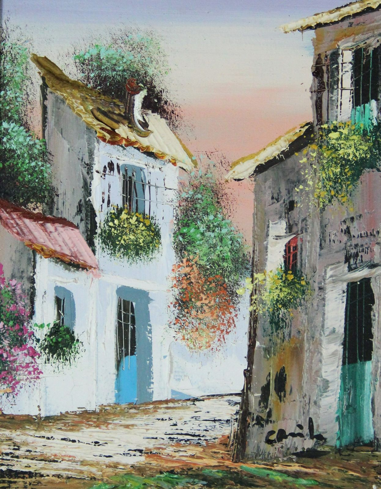Painting Of A Street In A Typical Spanish Village. photo for sale