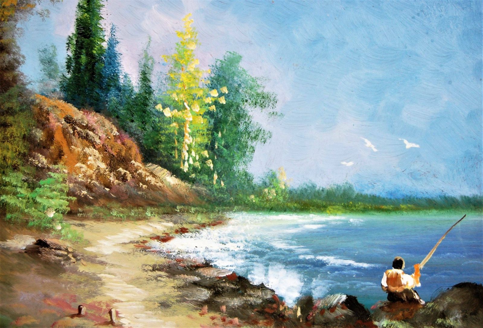 The Fisherman, Vintage Oil Painting photo buy