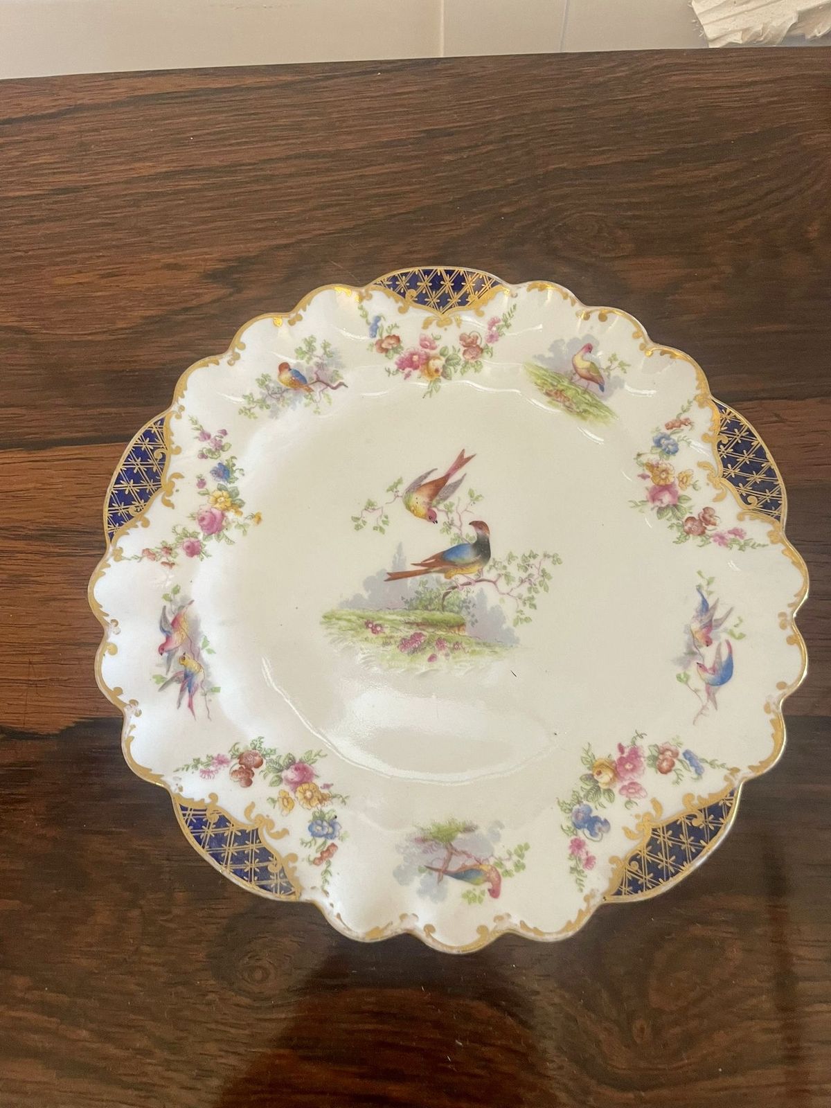 Quality Pair Of Antique Hand Painted Crescent China Plates photo for sale