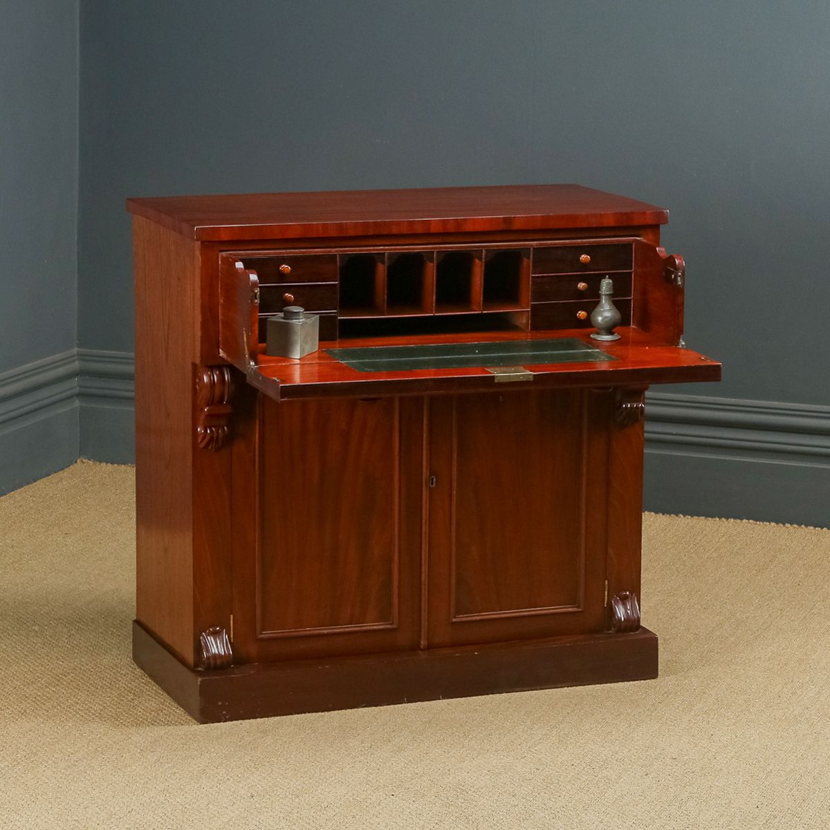 English William IV Mahogany Secretaire Bureau Desk Chiffonier (Circa 1835) photo Furniture