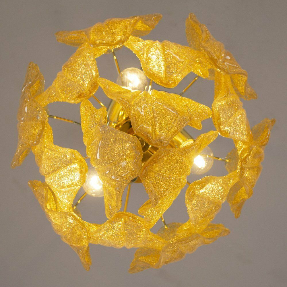 photo for sale Suspension Chandelier With Murano Glass Leaves Italy 1990s