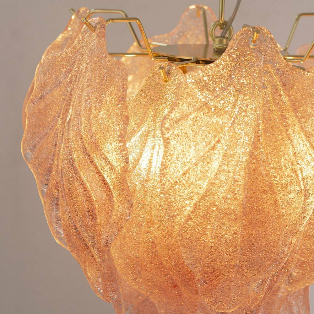 photo furniture Pink Suspension Chandelier With Murano Glass Leaves, Italy, 1990s