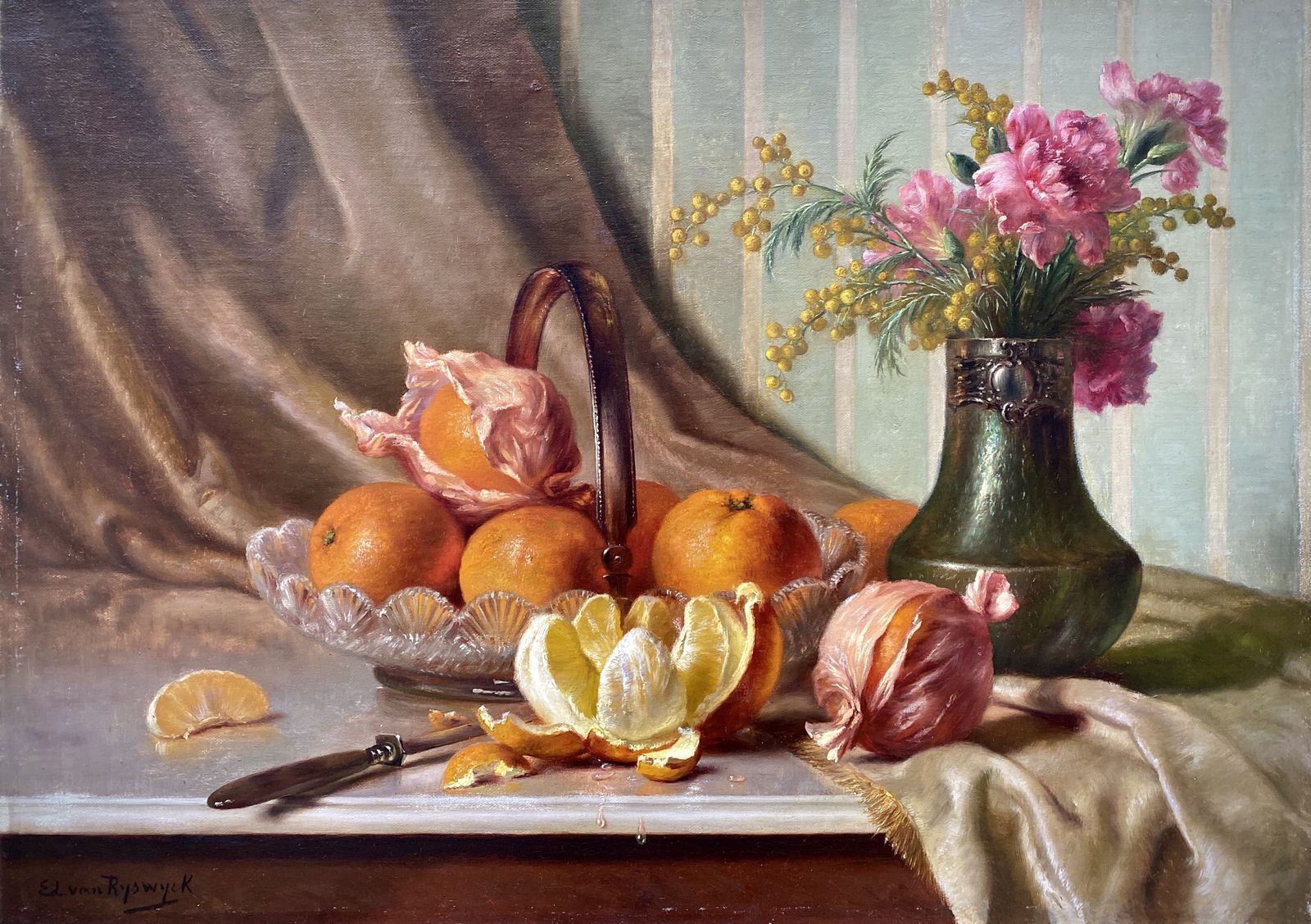 Edward Van Ryswyck, 1871 – 1931, Belgian Painter, Still Life With Oranges, Oil On Canvas photo furniture