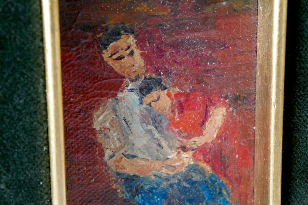 Michel Rostand Impressionist Oil Of A Couple Embracing photo for sale