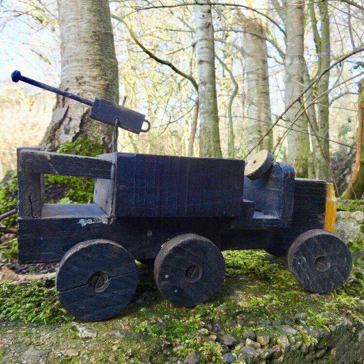 Folk Art Painted Wood And Metal Artillery Transporter photo for sale