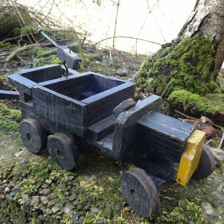 Folk Art Painted Wood And Metal Artillery Transporter photo Art