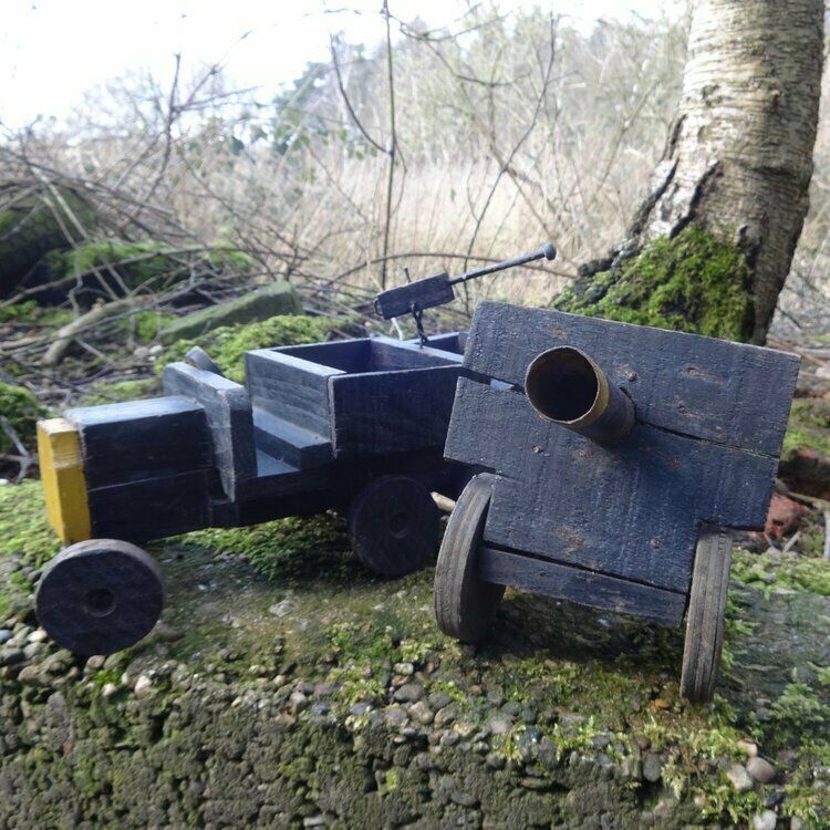 Folk Art Painted Wood And Metal Artillery Transporter photo vinterior
