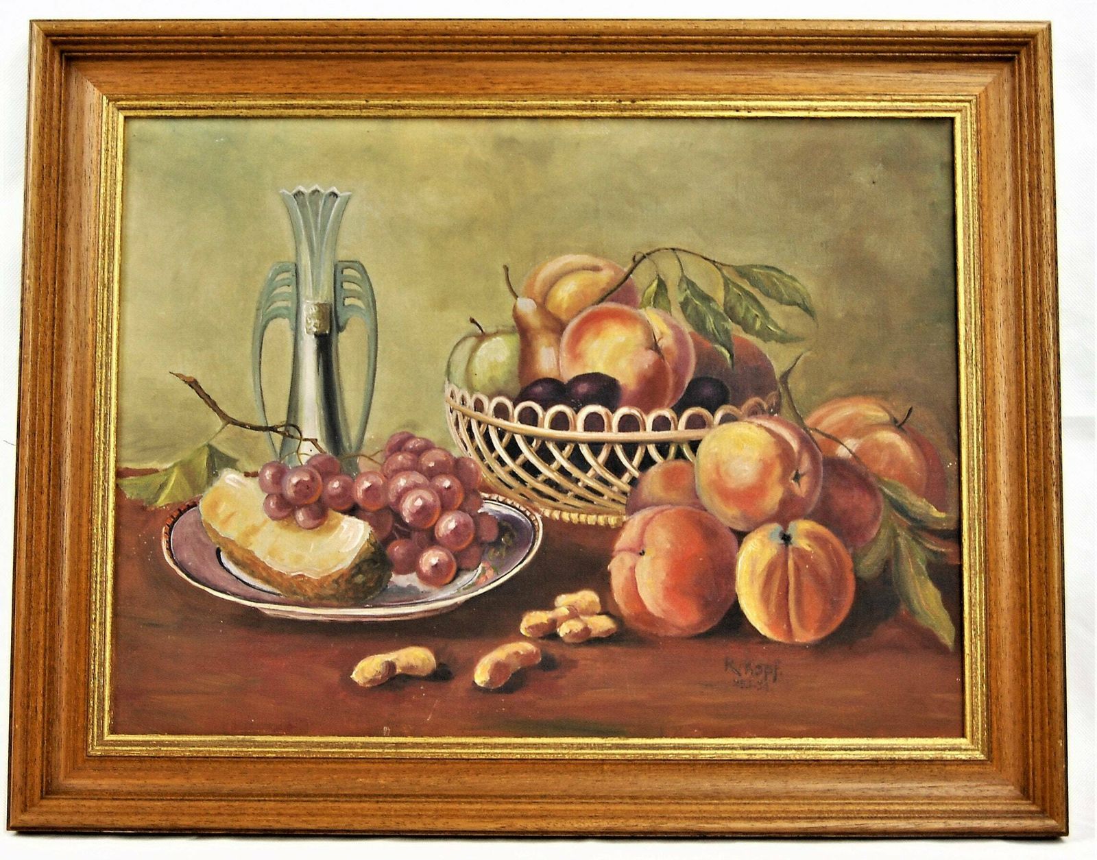 Still Life With Fruit, A Wonderful Original German Oil Painting photo furniture