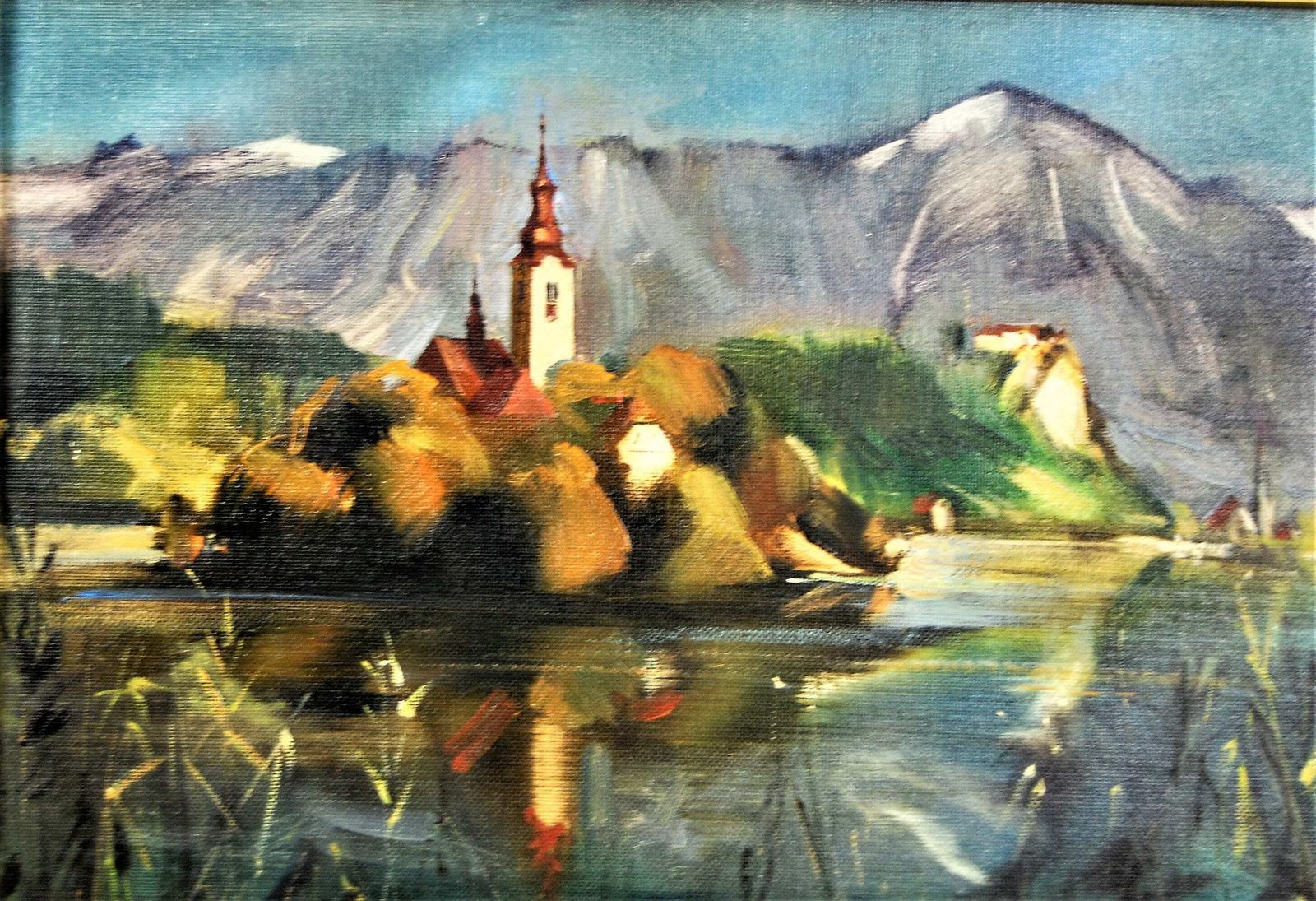 The Church In The Middle Of The Lake, Oil Painting On Canvas photo furniture