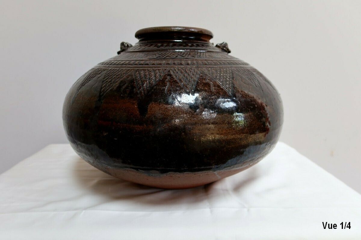 Important Bellied Vase In Glazed Terracotta – 1900 photo Home Decor