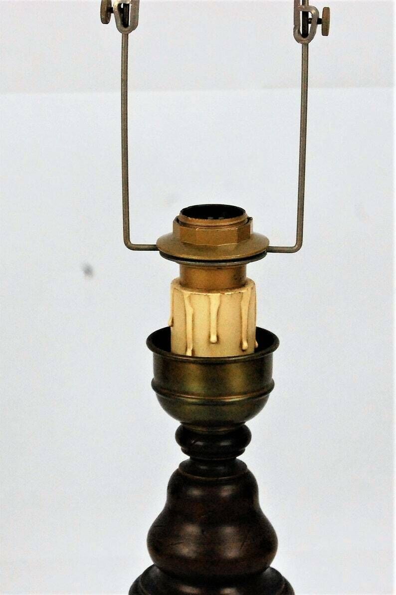 Table Lamp Made Of Wood And Copper photo vintage