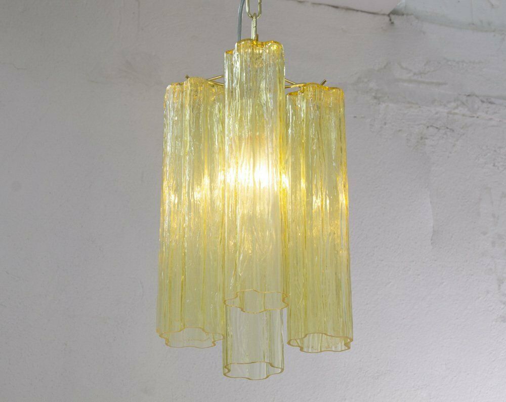 photo furniture Tronchi Chandelier In Chamomile Yellow Glass, Italy, 1990s