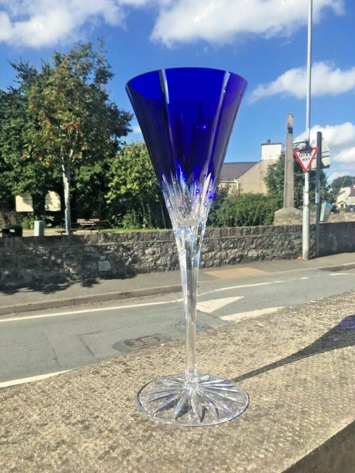 Quality Set Of 6 Ajka Castille Lead Crystal Blue Cut Glass Champagne Flutes Wine photo 450.0