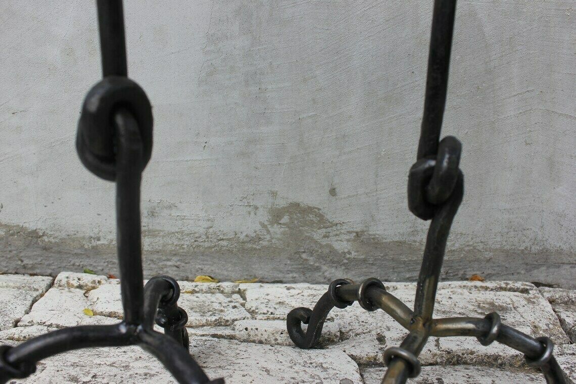 Two Side Large Candlesticks Floor Wrought Iron Candle Holders Fireplace Tall Candle Light 20th Century Antique photo vintage
