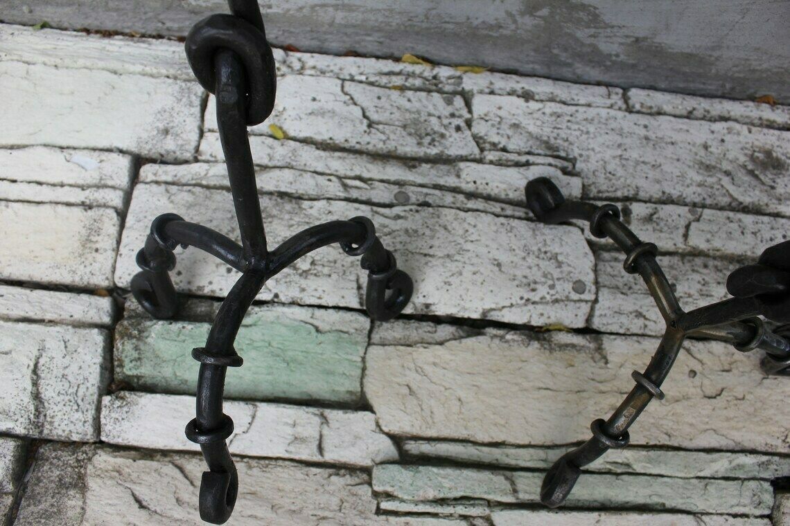 photo furniture Two Side Large Candlesticks Floor Wrought Iron Candle Holders Fireplace Tall Candle Light 20th Century Antique