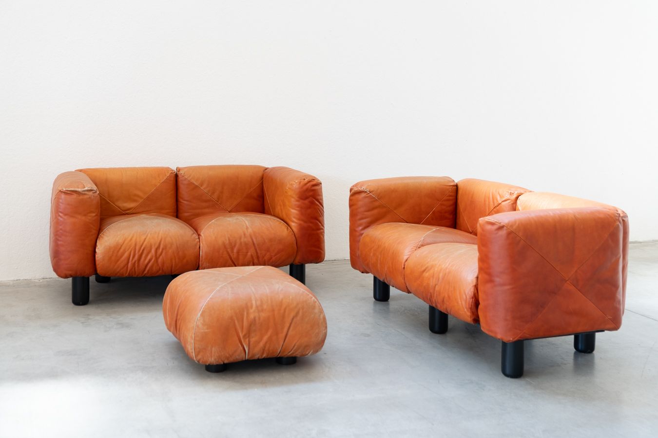 Marius&Marius Orange Leather Sofas And Poufs By Mario Marenco For Arflex – Techniform 70s Collection