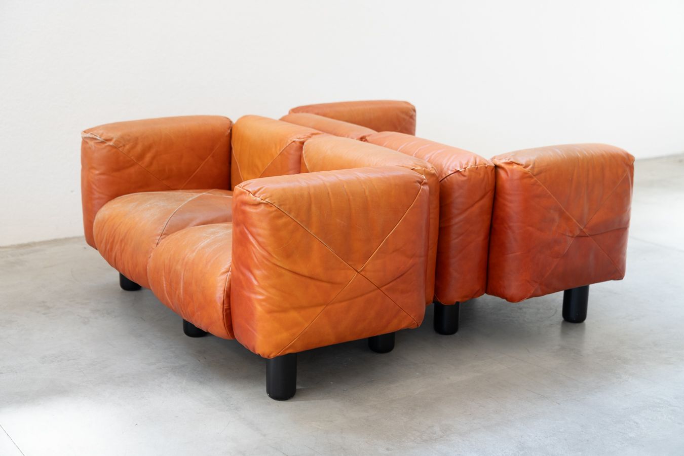 photo buy Marius&Marius Orange Leather Sofas And Poufs By Mario Marenco For Arflex – Techniform 70s Collection