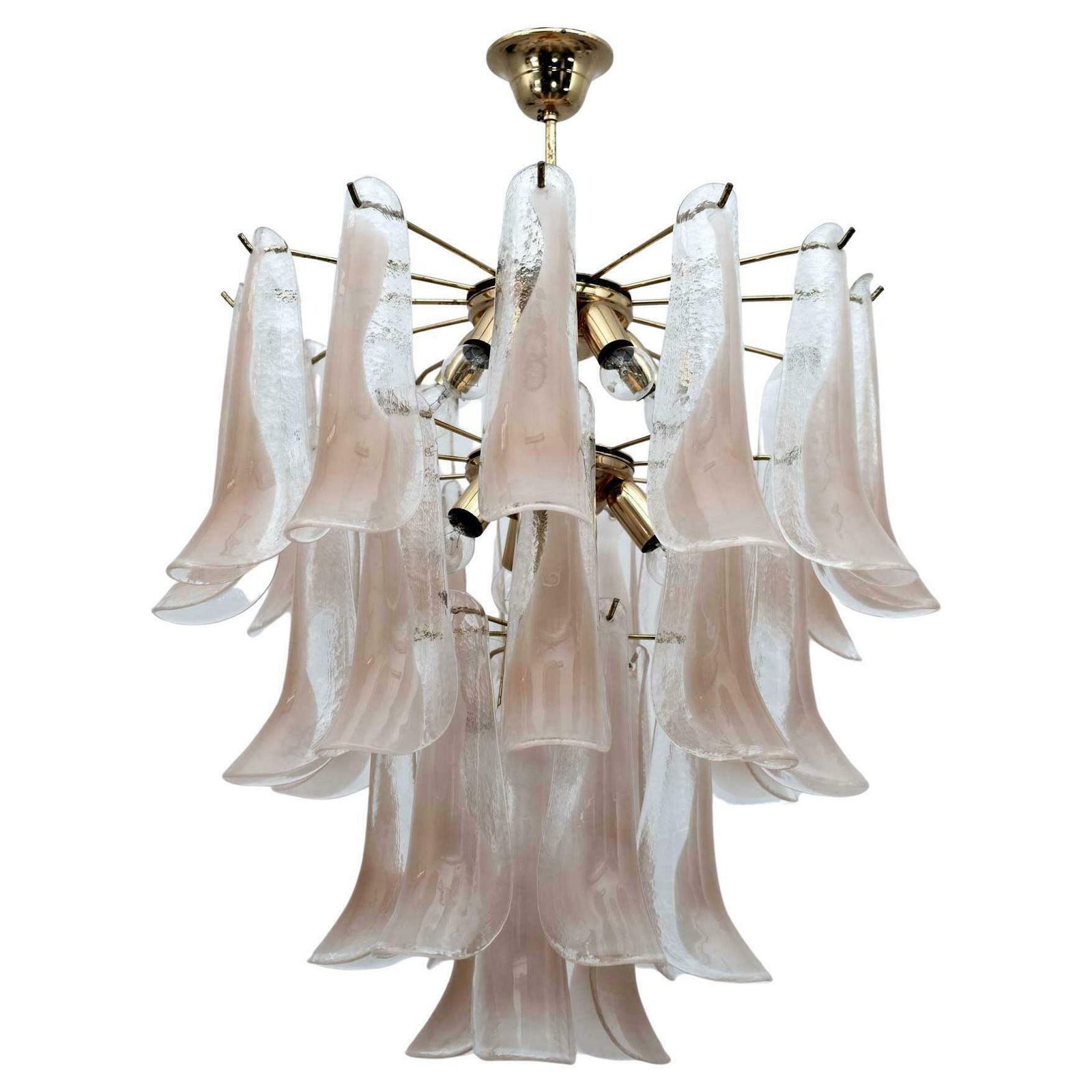 Mazzega Mid Century Modern Italian Petals Murano Glass Chandelier, 1970s photo vinterior