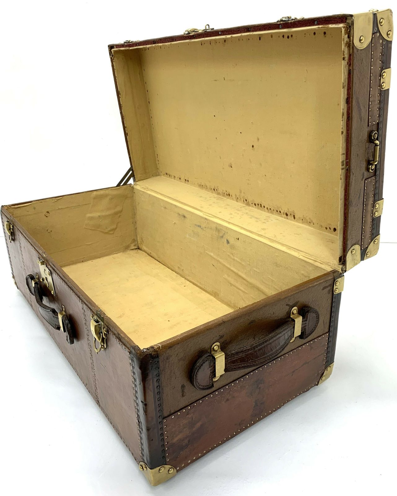 Steamer Travel Trunk   Leather With Beechwood Banding photo furniture