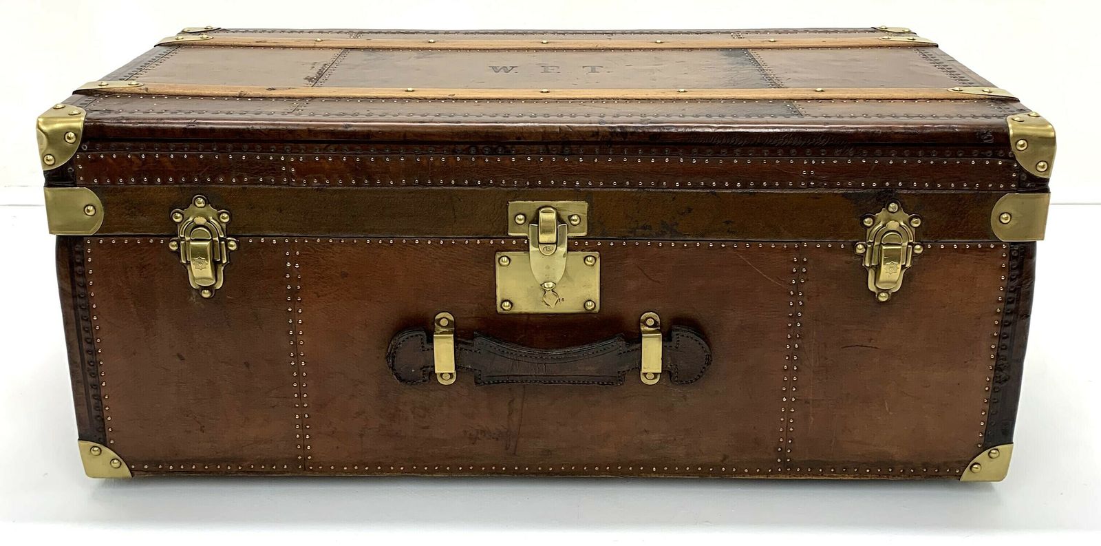 Steamer Travel Trunk   Leather With Beechwood Banding photo buy
