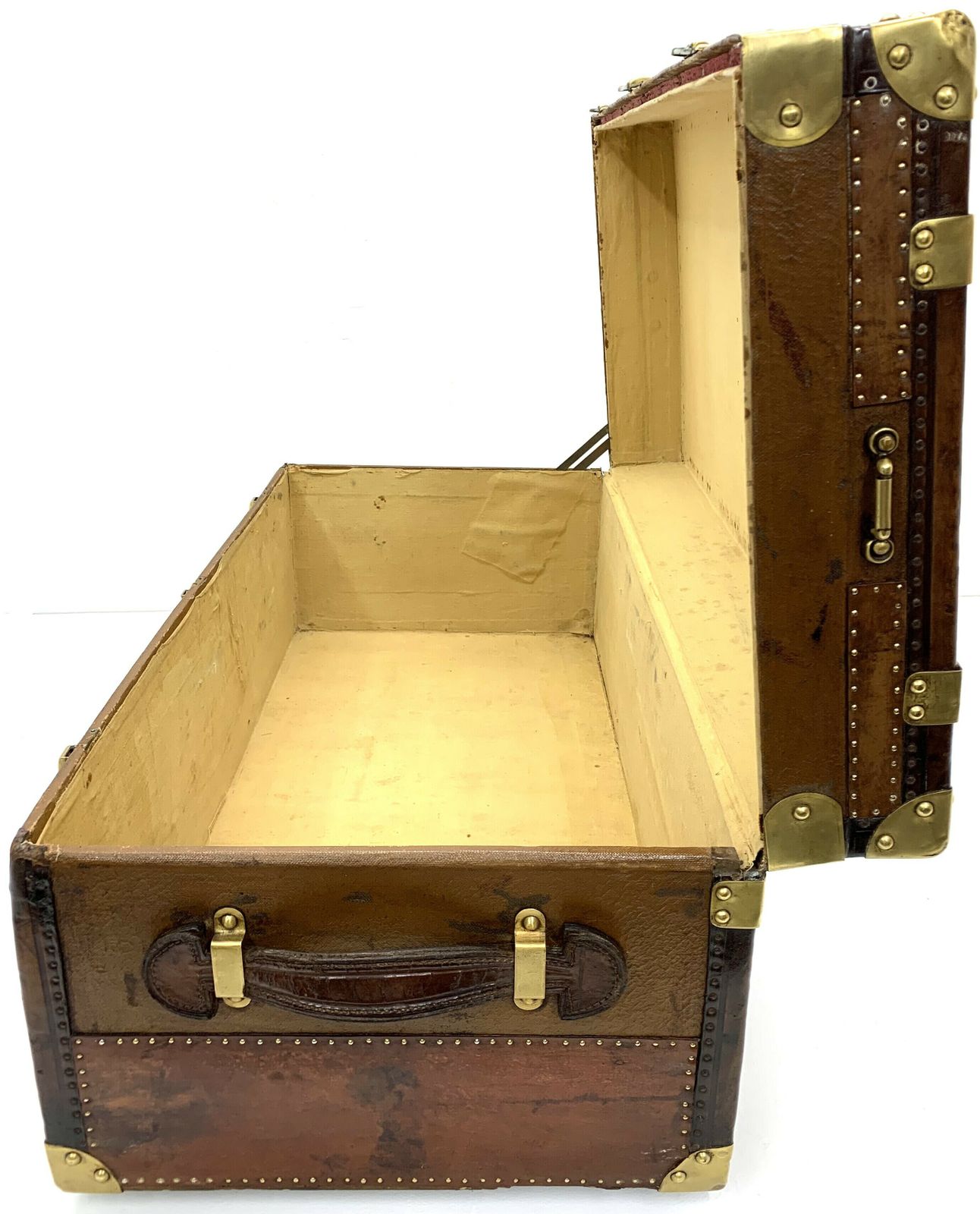 Furniture Steamer Travel Trunk   Leather With Beechwood Banding photo