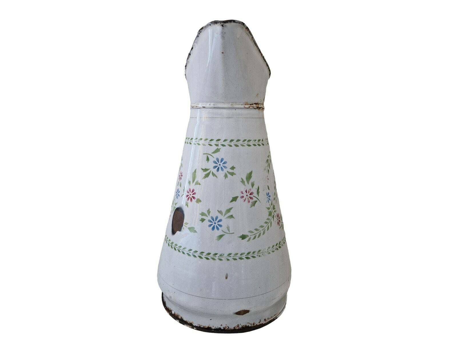Shabby French Enamel Watering Can With Stenciled Folk Wild Flowers, Enamelware Water Pitcher, Gardening Gift photo furniture